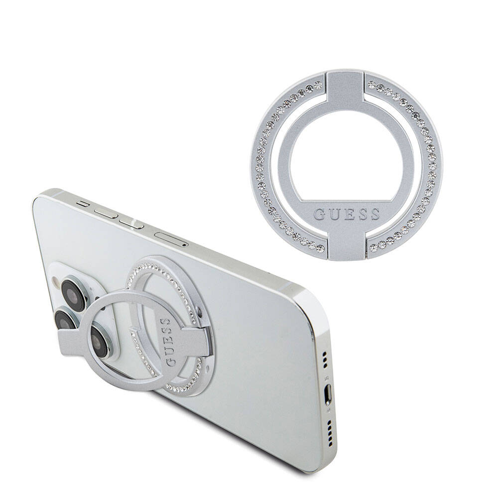 Guess Orjinal Lisanslı M-safe Şarj Özellikli Yazı Logolu Taşlı Yüzüklü Magnetik Stand