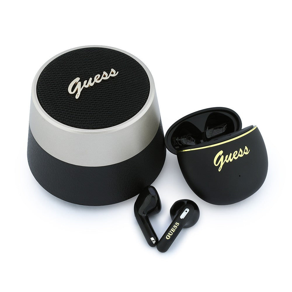 Guess Orjinal Lisanslı Metal Yazı Logolu Kulak içi TWS Kulaklık ve Speaker Hoparlör 2in1 Set