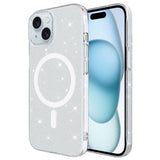 iPhone 15 Plus Kılıf Zore M-safe Şarj Özellikli Simli Şeffaf Arka Yüzey Erdos Silikon Kapak