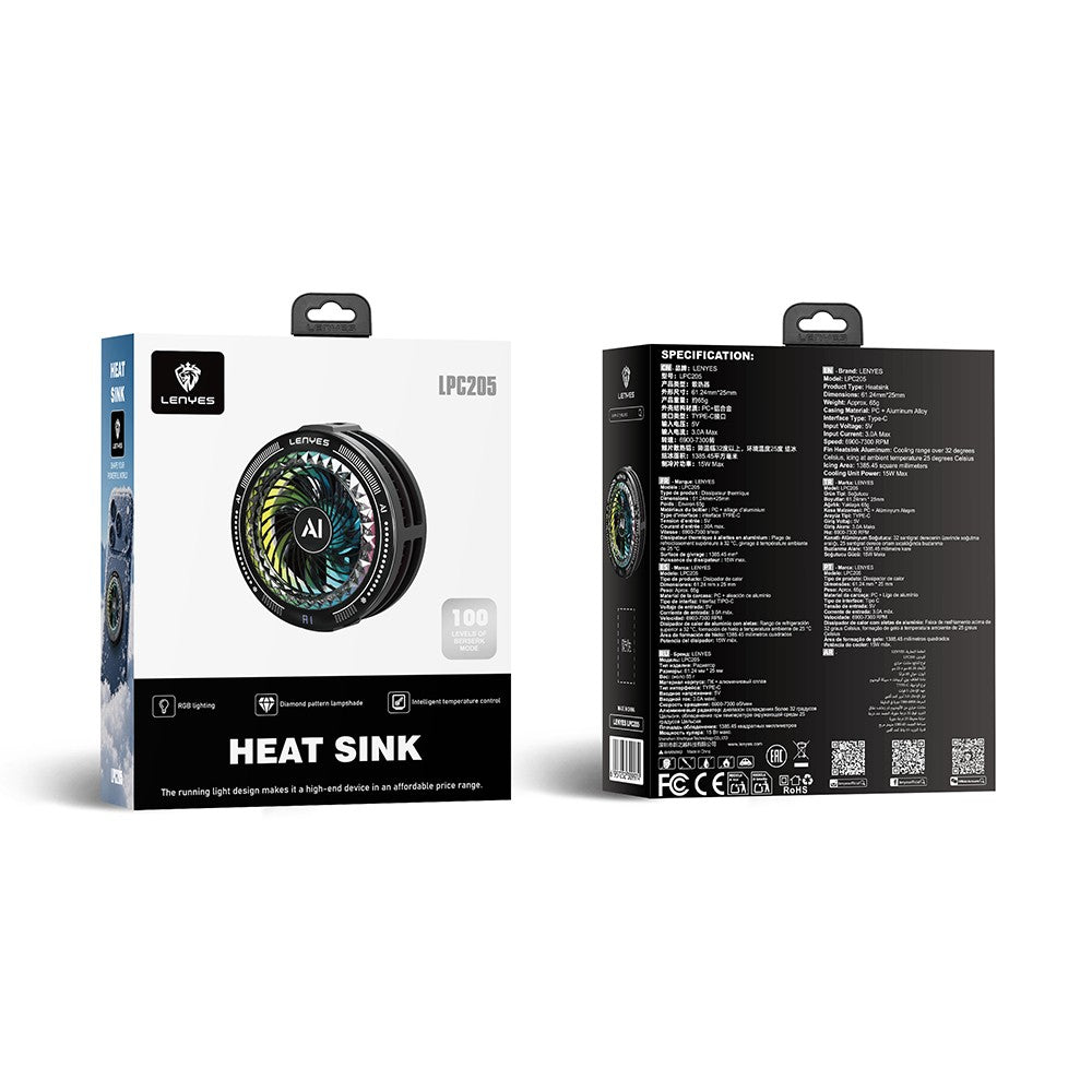 Lenyes LPC205 Akıllı Sıcaklık Kontrollü Adaptif AI Modlu RGB Işıklı Alüminyum Telefon Soğutucu Fan