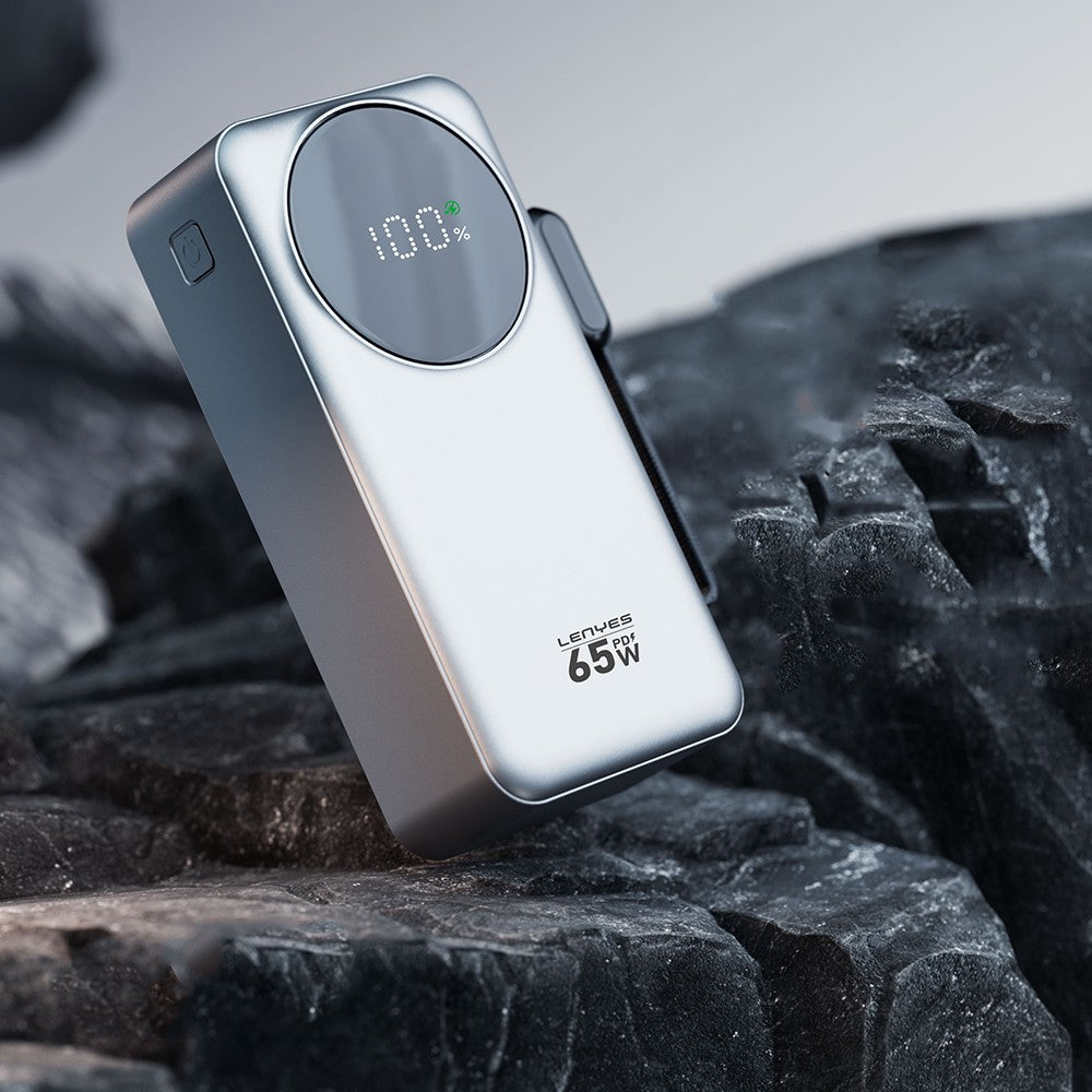 Lenyes PX379D Dijital LED Ekranlı Type-C ve Lightning Kablolu Powerbank 65W 30.000mAh
