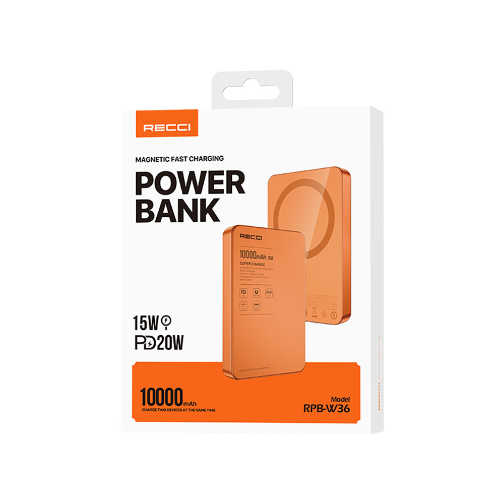 Recci RPB-W36 Ultra İnce PD 20W Hızlı Şarj Özellikli Wireless Powerbank 15W 10000mAh