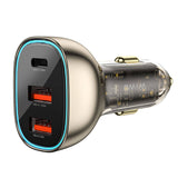 Wiwu Wi-QC013 Geek Serisi Type-C + Dual USB-A Hızlı Şarj Özellikli Transparan Tasarımlı Araç Şarj Aleti 90W