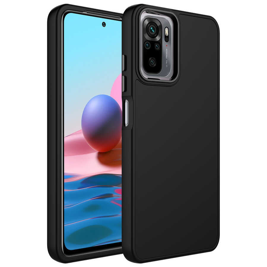 Xiaomi Redmi Note 10 Kılıf Metal Çerçeve ve Buton Tasarımlı Silikon Zore Luna Kapak